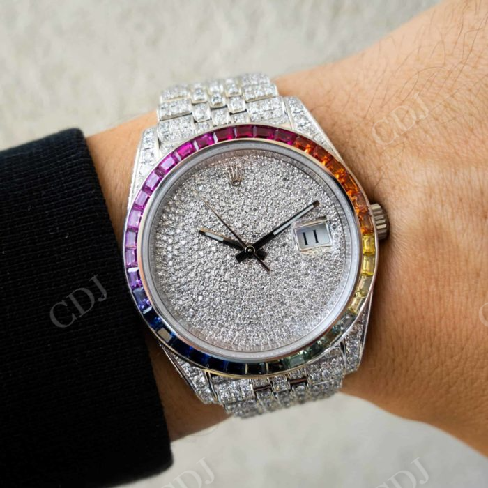 Wholesaler Customized Rolex Baguette Round Moissanite Watch customdiamjewel