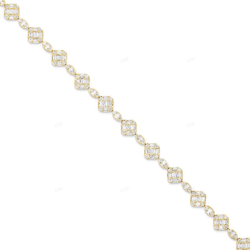 Baguette Cut VVS Moissanite 14K Yellow Gold Tennis Bracelet CustomDiamJewel