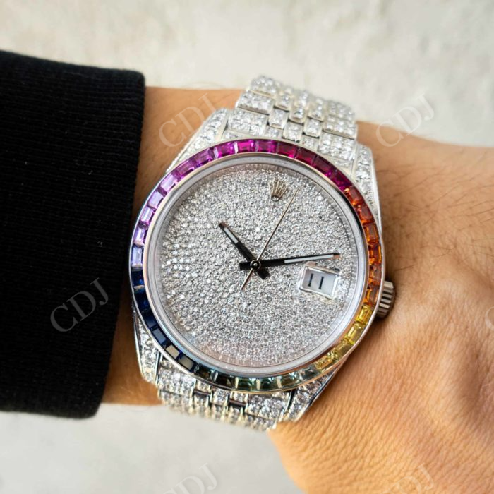 Wholesaler Customized Rolex Baguette Round Moissanite Watch customdiamjewel