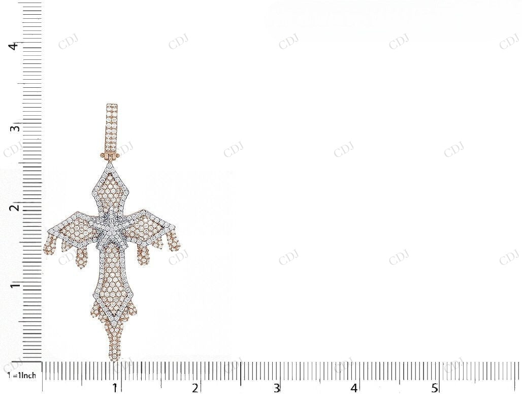 3.25 Inch 10K Two Tone Lab Grown Diamond Dripping Cross Pendant Hip Hop Pendent CustomDiamJewel