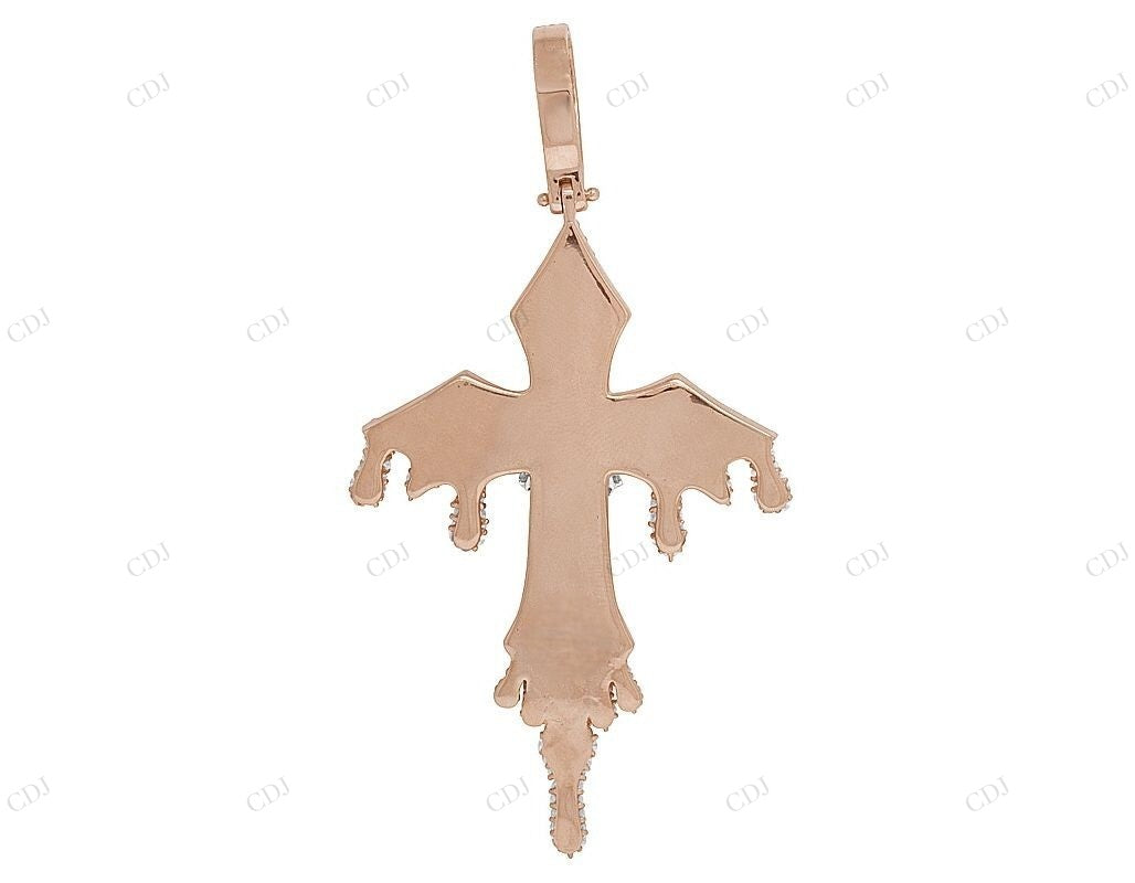 3.25 Inch 10K Two Tone Lab Grown Diamond Dripping Cross Pendant Hip Hop Pendent CustomDiamJewel