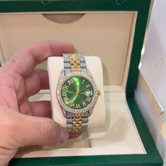 Classic Luxury Moissanite Diamond 2 Tone Green face Dial Hip Hop Watch hip hop jewelry CustomDiamJewel