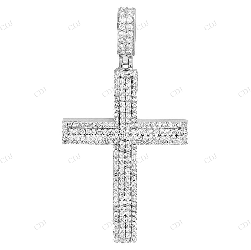 10K White Gold Lab Grown Diamond Cross Pendant Hip Hop Pendent CustomDiamJewel