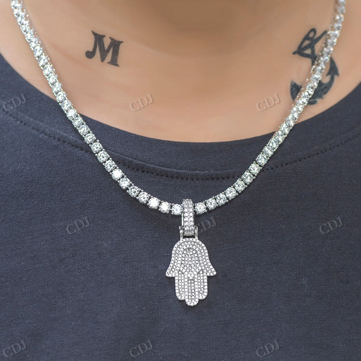 Small Moissanite Hamsa Hand Pendant hip hop jewelry CustomDiamJewel