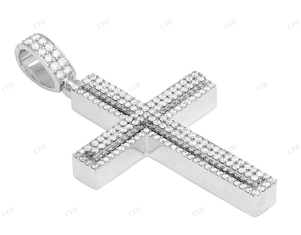 10K White Gold Lab Grown Diamond Cross Pendant Hip Hop Pendent CustomDiamJewel