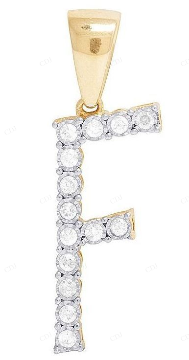 0.35 CTW Natural Diamond 10K Gold F Letter Pendant CustomDiamJewel