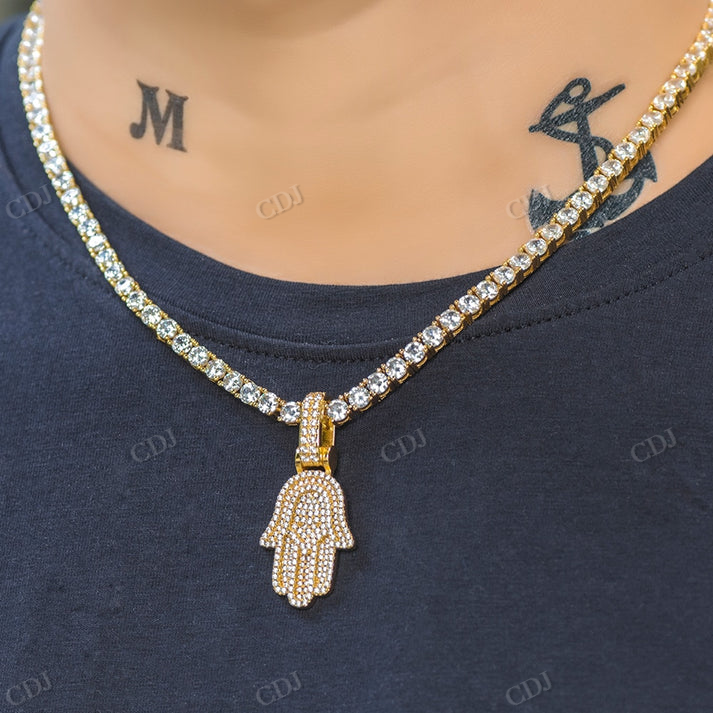 Small Moissanite Hamsa Hand Pendant hip hop jewelry CustomDiamJewel