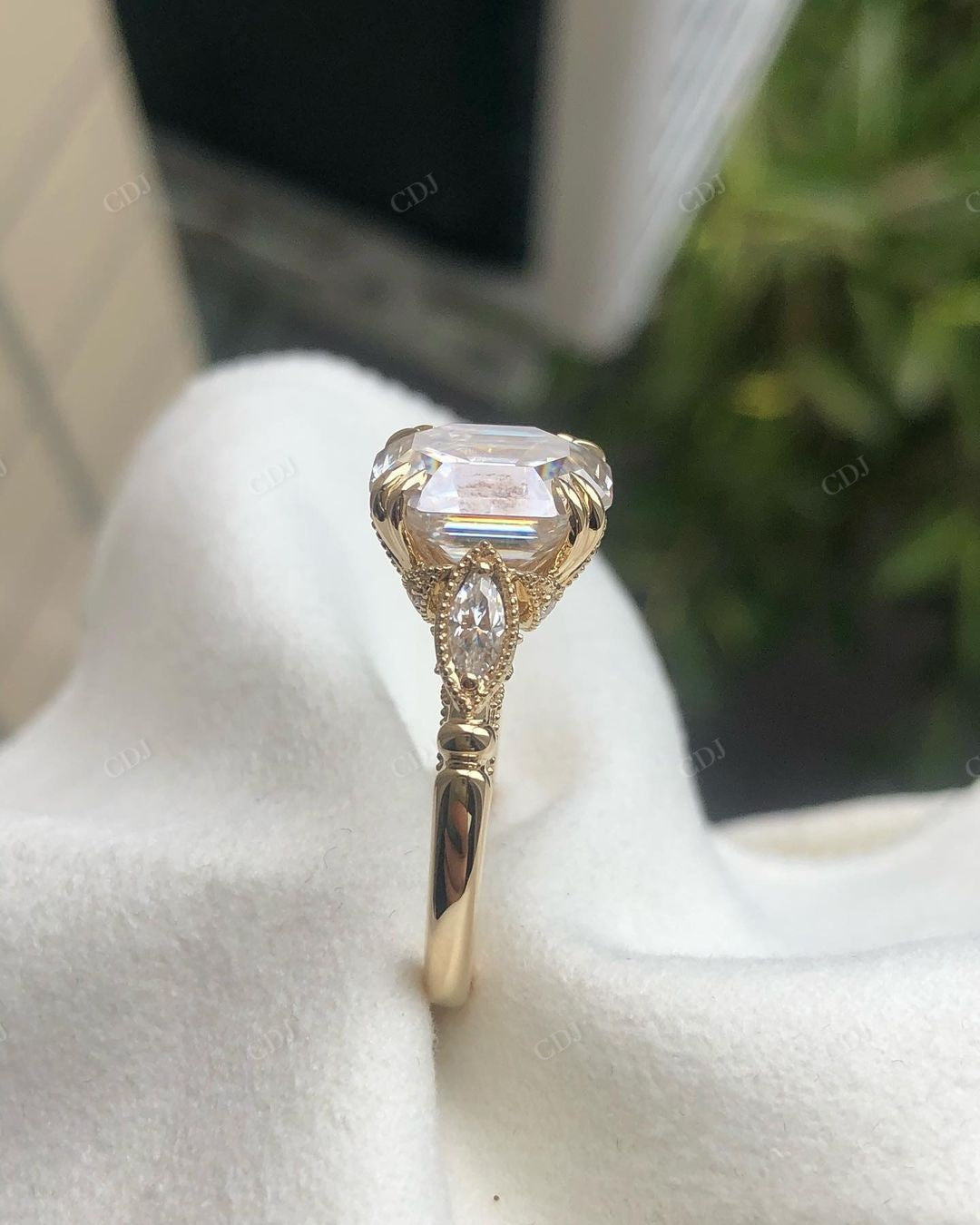 Vintage Emerald Lab Grown Diamond Promise Ring customdiamjewel