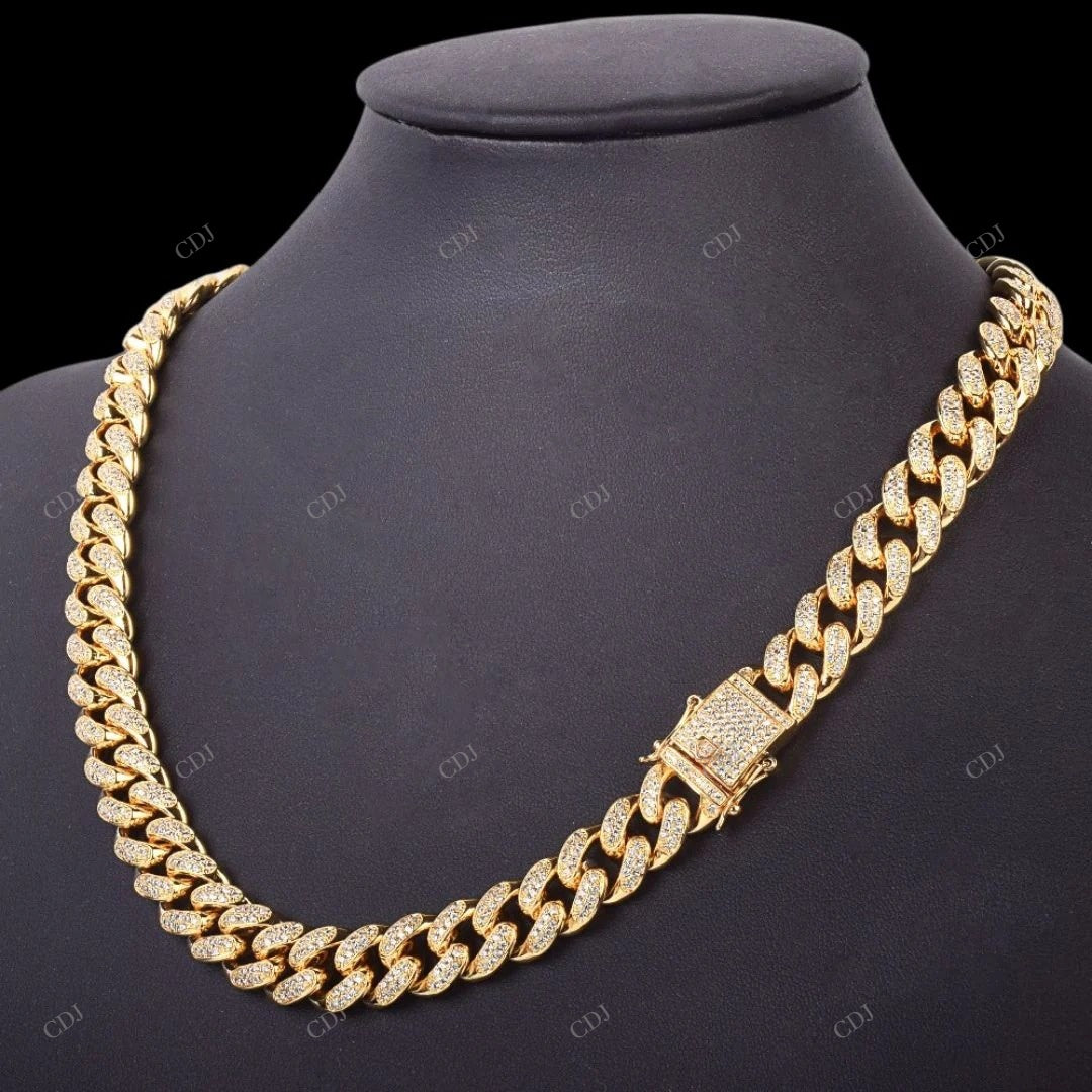 2 Row Moissanite Cuban Link Chain For Unisex CustomDiamJewel