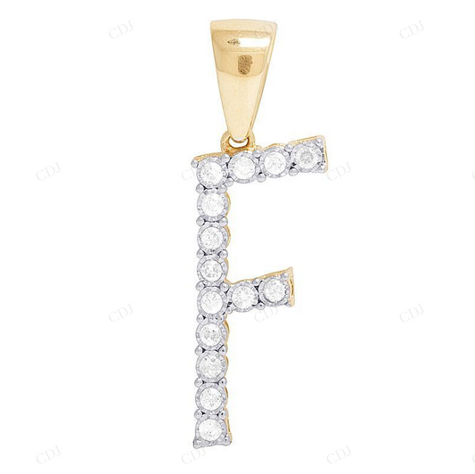 0.35 CTW Natural Diamond 10K Gold F Letter Pendant CustomDiamJewel