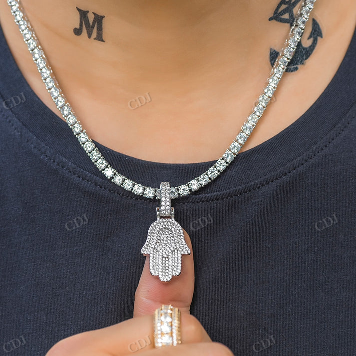 Small Moissanite Hamsa Hand Pendant hip hop jewelry CustomDiamJewel