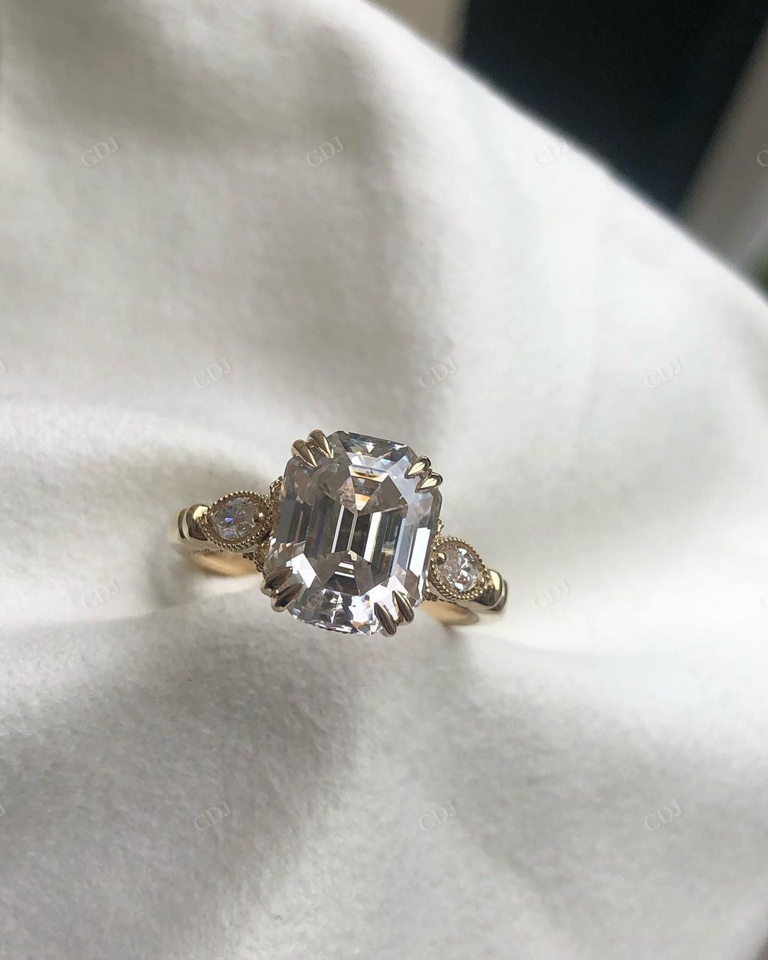 Vintage Emerald Lab Grown Diamond Promise Ring customdiamjewel