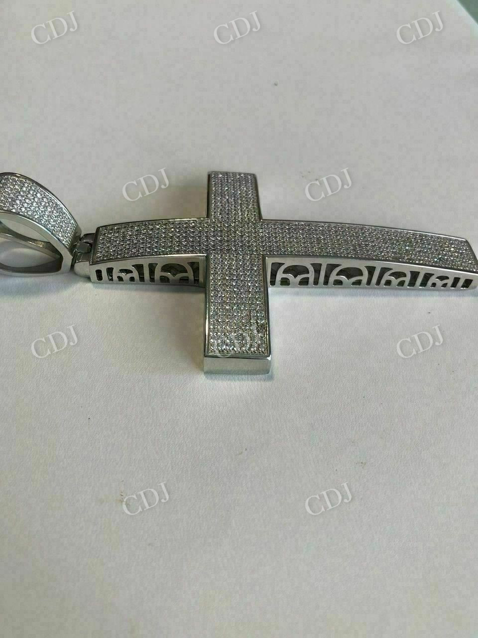 14K White Gold Cross Diamonds Pendant For Men  customdiamjewel   