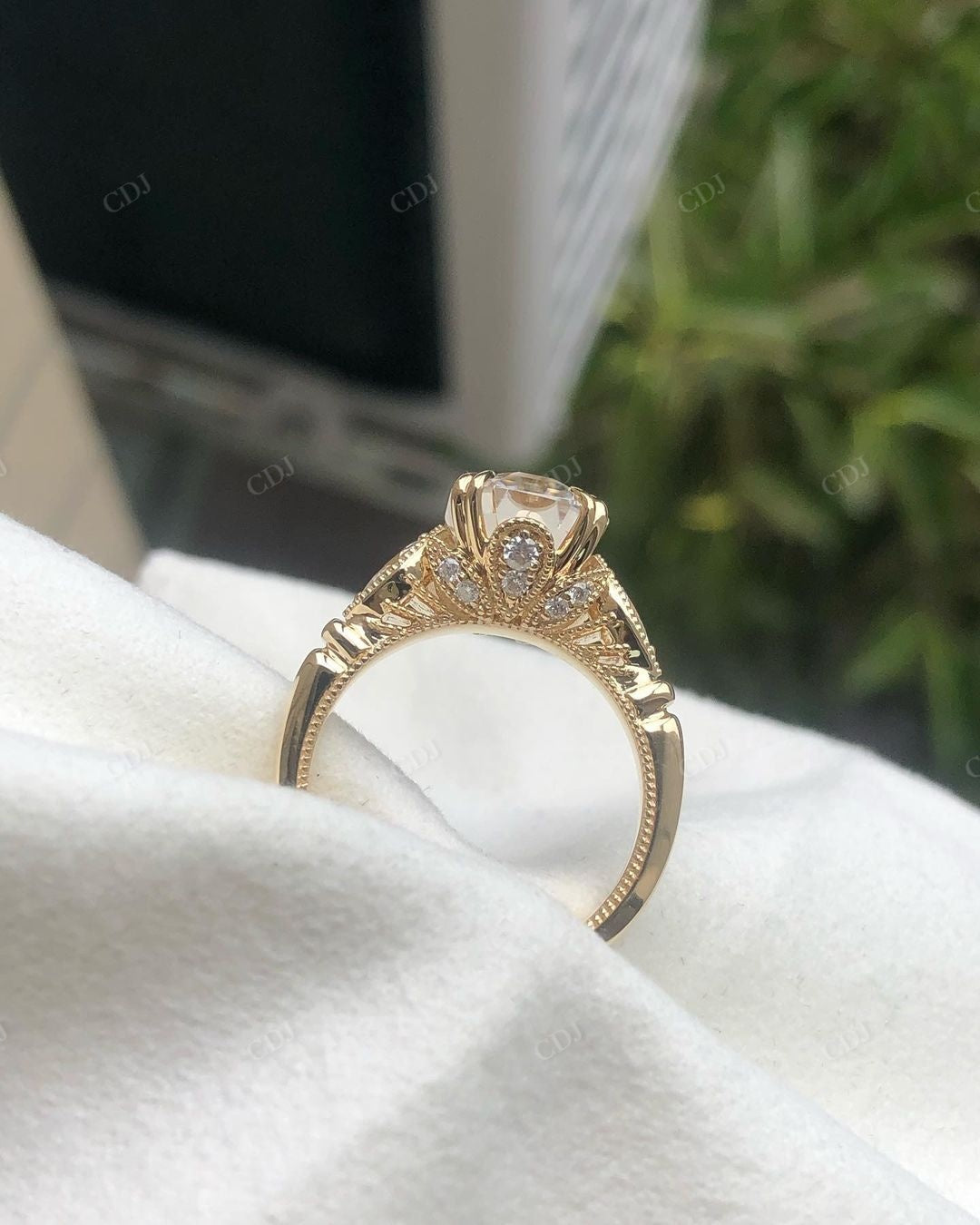 Vintage Emerald Lab Grown Diamond Promise Ring customdiamjewel
