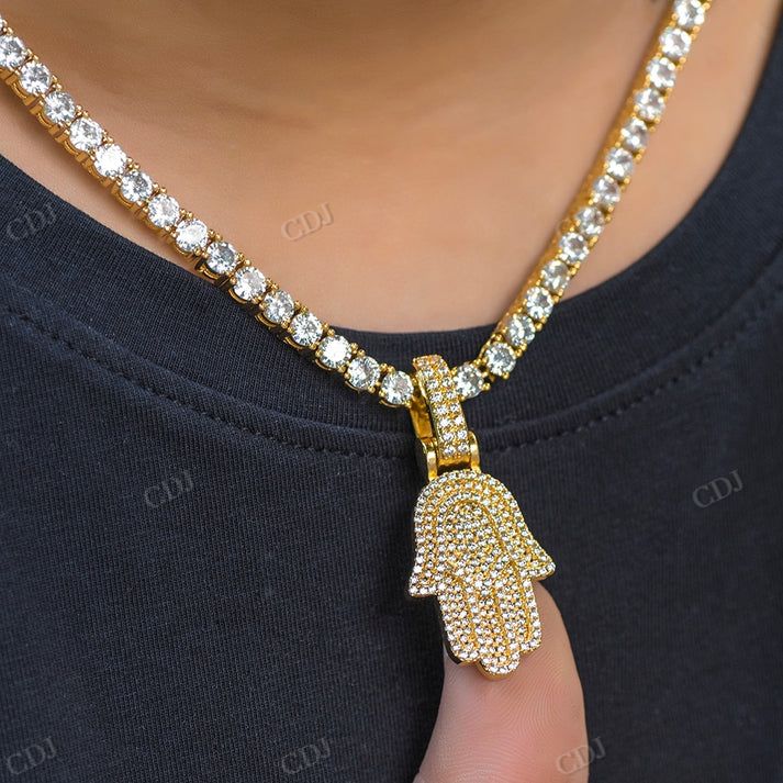 Small Moissanite Hamsa Hand Pendant hip hop jewelry CustomDiamJewel