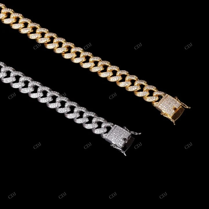 2 Row Moissanite Cuban Link Chain For Unisex CustomDiamJewel