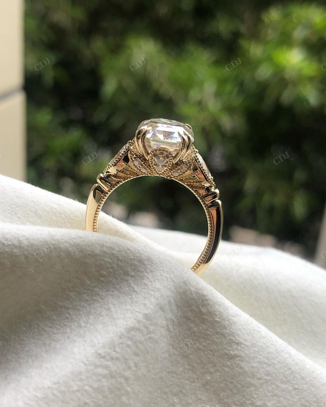 Vintage Emerald Lab Grown Diamond Promise Ring customdiamjewel
