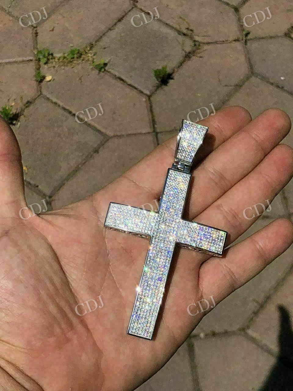 14K White Gold Cross Diamonds Pendant For Men  customdiamjewel   