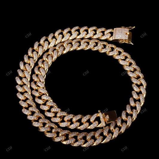 2 Row Moissanite Cuban Link Chain For Unisex CustomDiamJewel