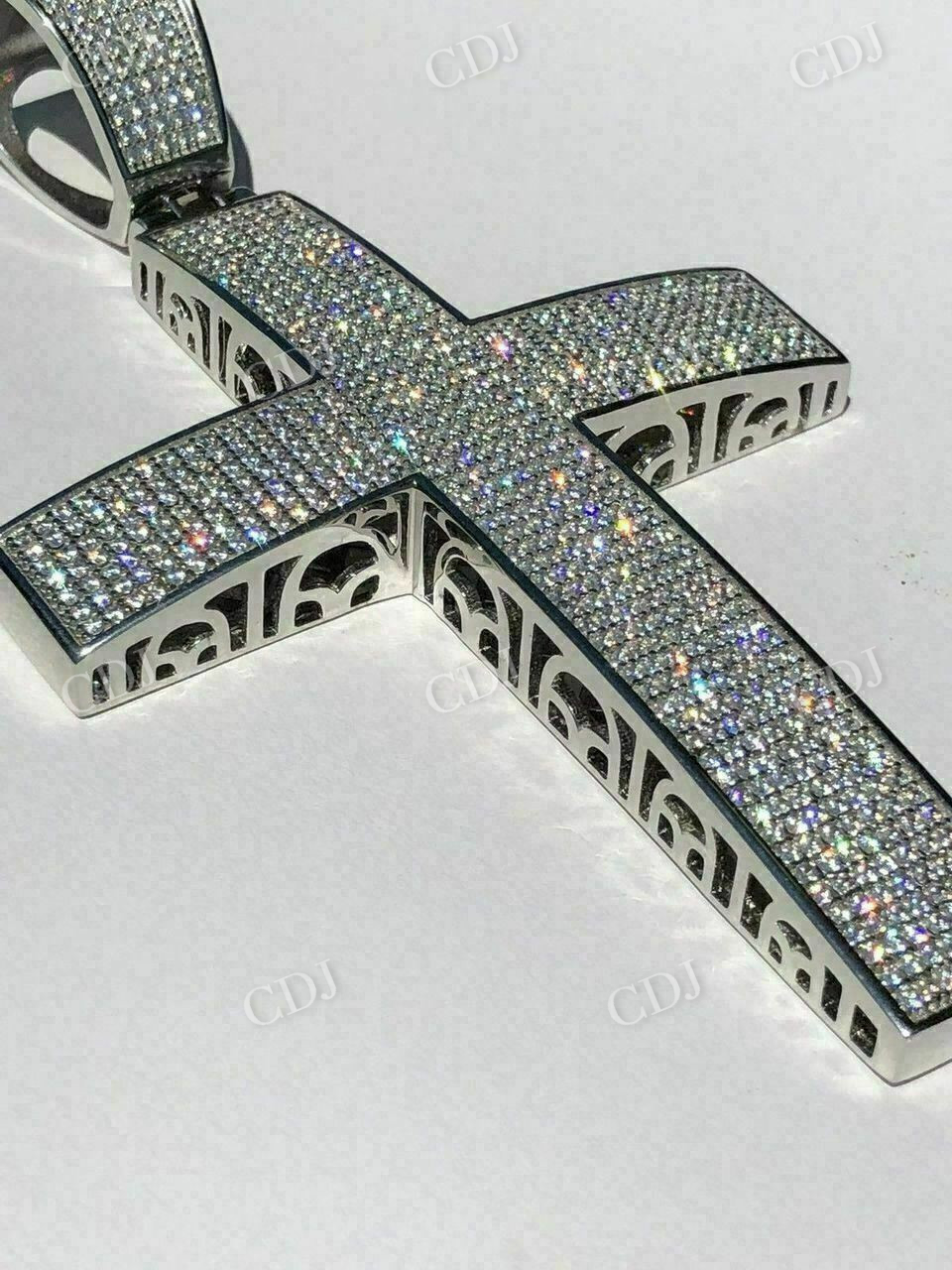 14K White Gold Cross Diamonds Pendant For Men  customdiamjewel   