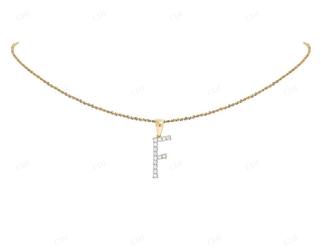 0.35 CTW Natural Diamond 10K Gold F Letter Pendant CustomDiamJewel