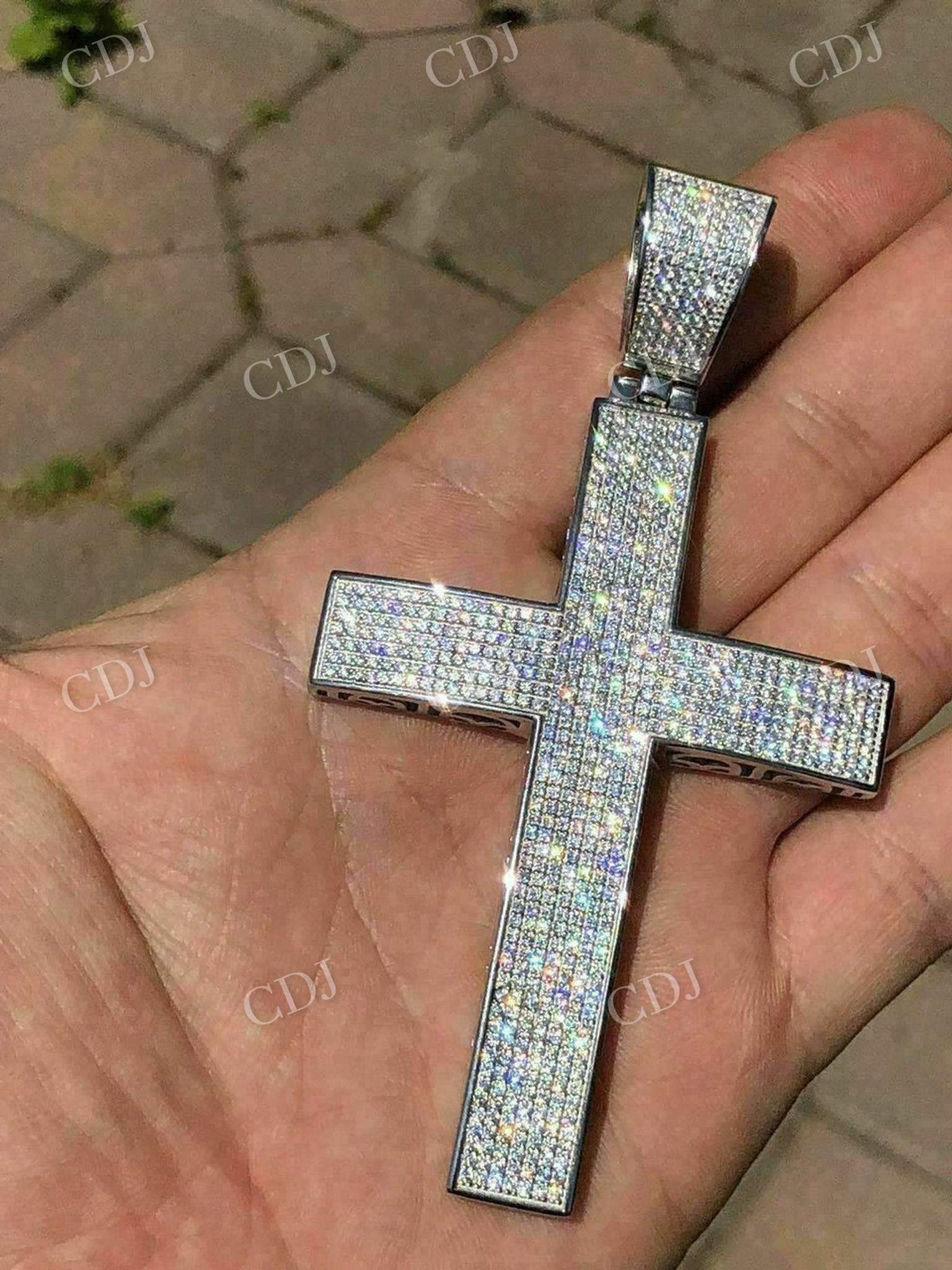14K White Gold Cross Diamonds Pendant For Men  customdiamjewel   