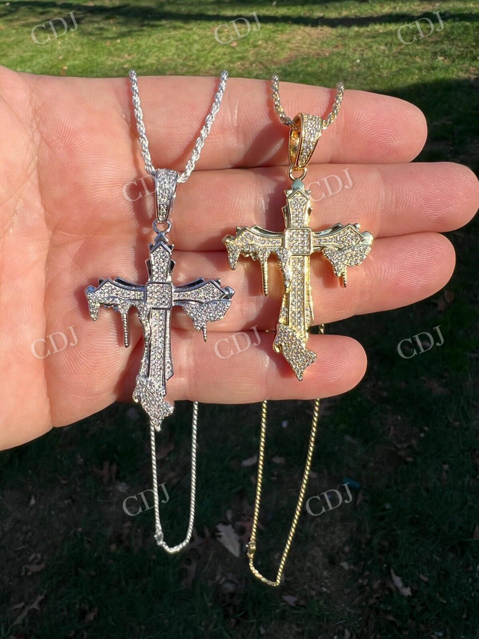925 Silver Dripping Cross Iced Diamond Pendant  customdiamjewel   
