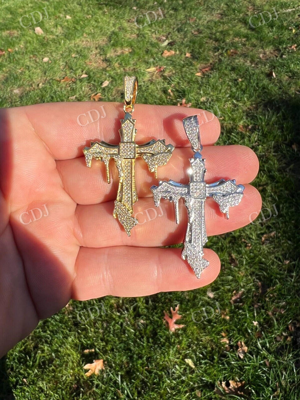 925 Silver Dripping Cross Iced Diamond Pendant  customdiamjewel   