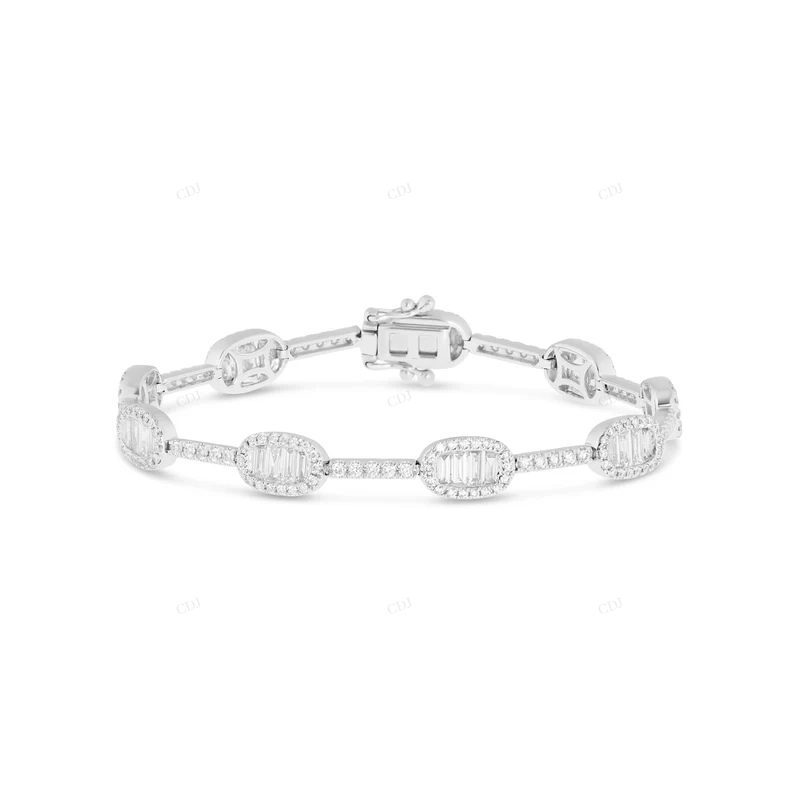Baguette VVS Moissanite 10K White Gold Oval Tennis Bracelet CustomDiamJewel