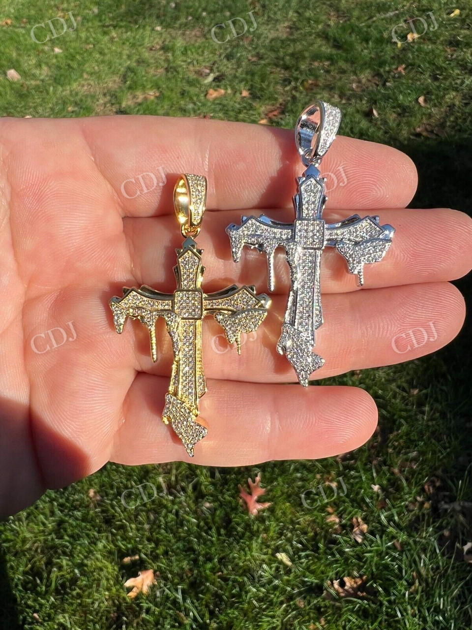 925 Silver Dripping Cross Iced Diamond Pendant  customdiamjewel   