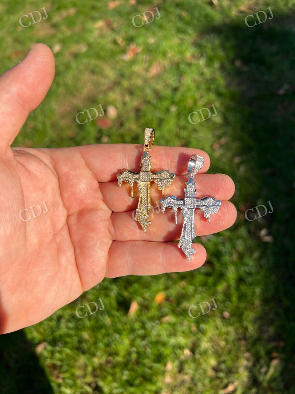 925 Silver Dripping Cross Iced Diamond Pendant  customdiamjewel   