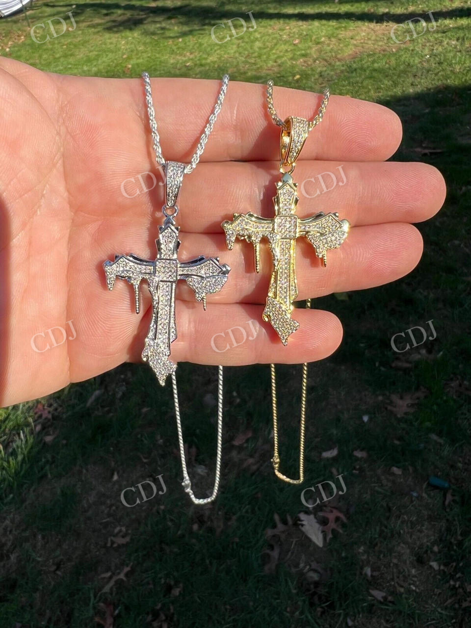 925 Silver Dripping Cross Iced Diamond Pendant  customdiamjewel   