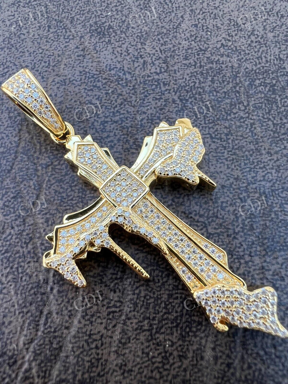925 Silver Dripping Cross Iced Diamond Pendant  customdiamjewel   