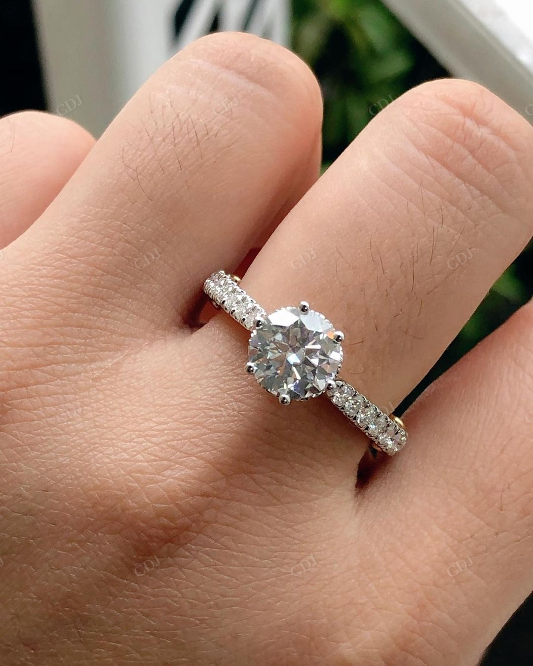 Two Tone Antique Moissanite Anniversary Ring