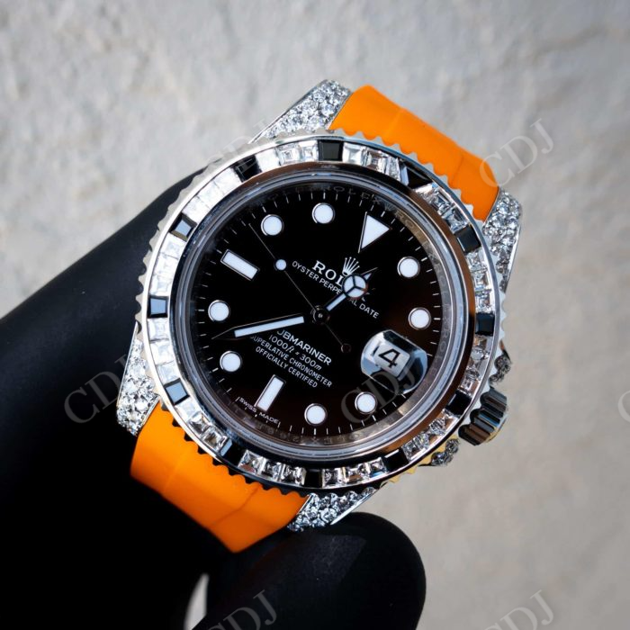 Orange Rubber Belt Custom Rolex Watches Manufacturer customdiamjewel