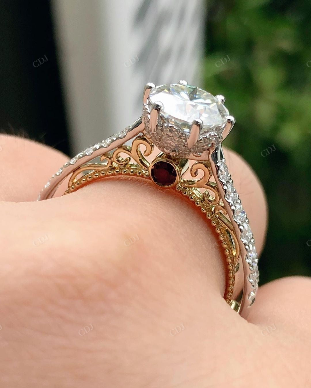 Two Tone Antique Moissanite Anniversary Ring