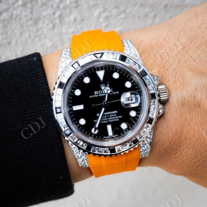 Orange Rubber Belt Custom Rolex Watches Manufacturer customdiamjewel