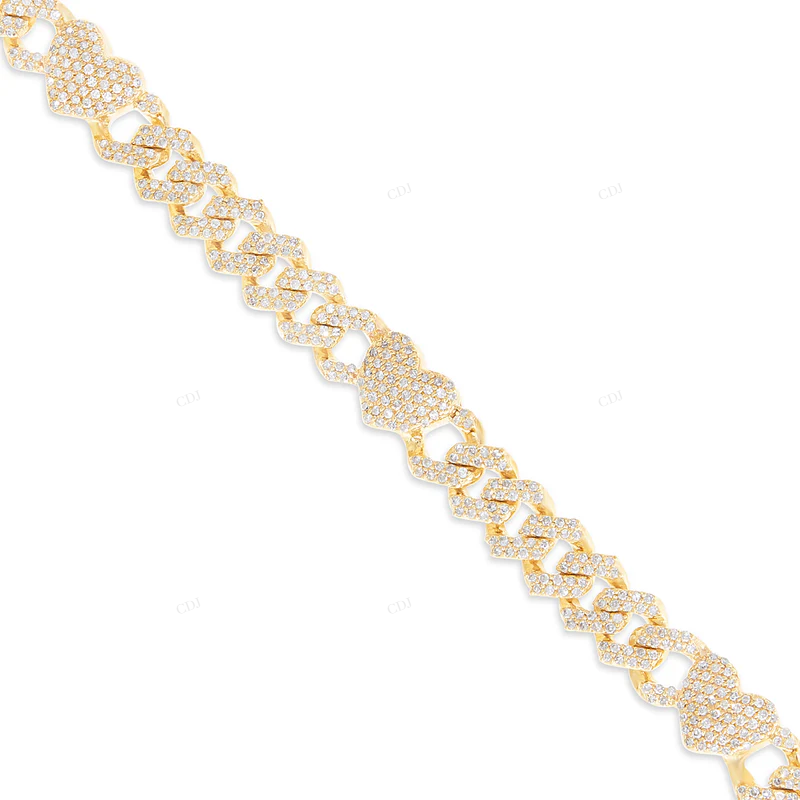 14K Gold VVS Moissanite Hip Hop Cuban Link Chain Bracelet CustomDiamJewel