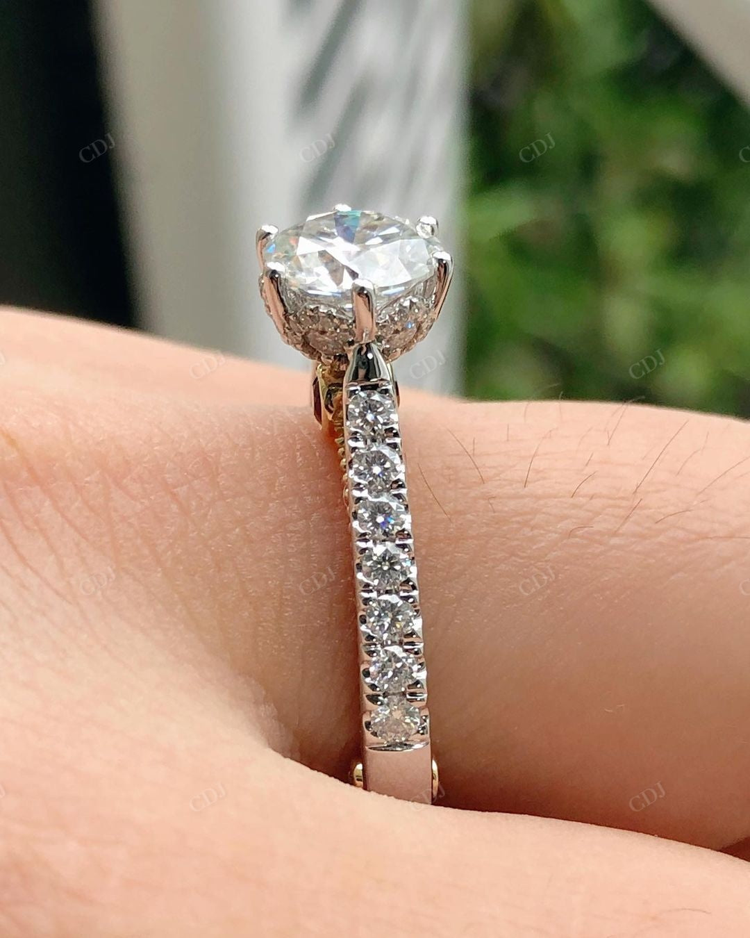 Two Tone Antique Moissanite Anniversary Ring