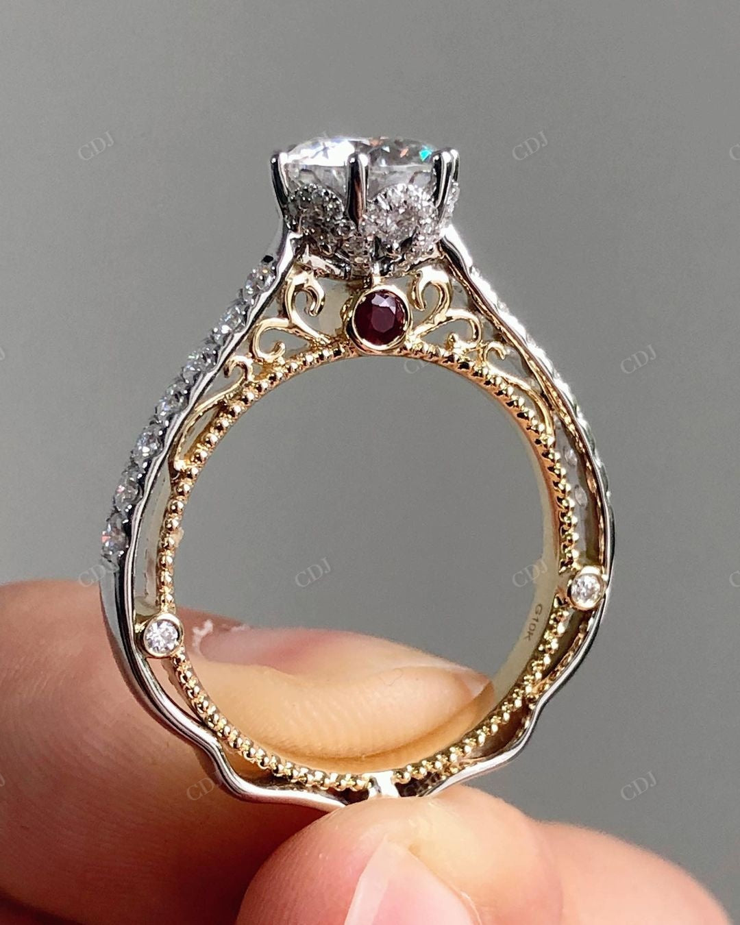 Two Tone Antique Moissanite Anniversary Ring