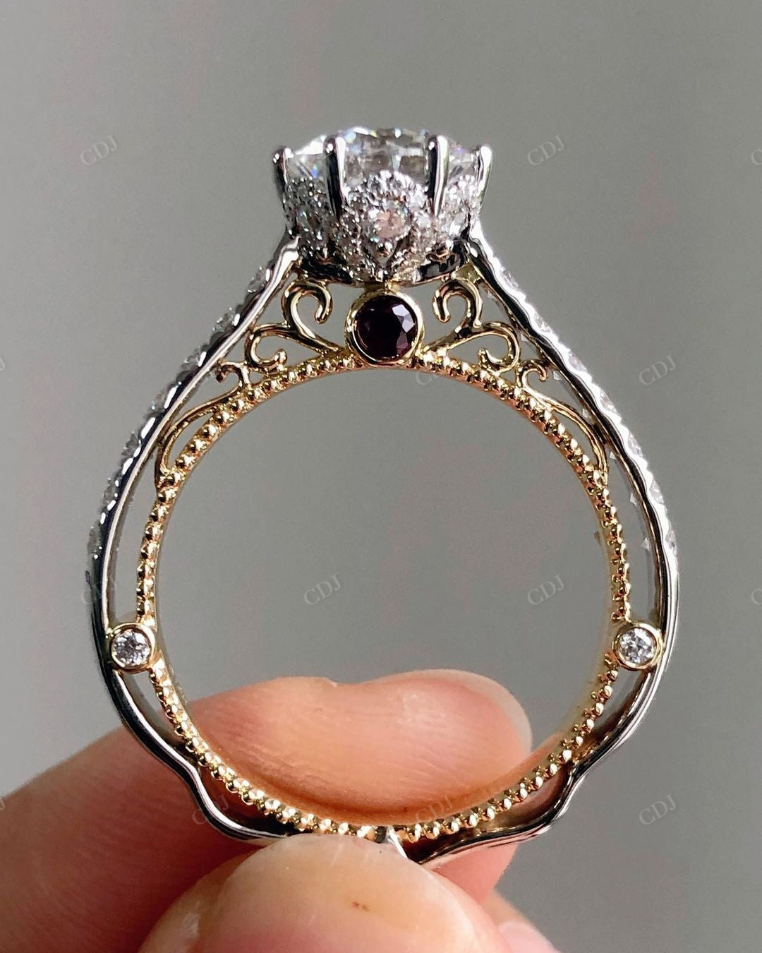 Two Tone Antique Moissanite Anniversary Ring