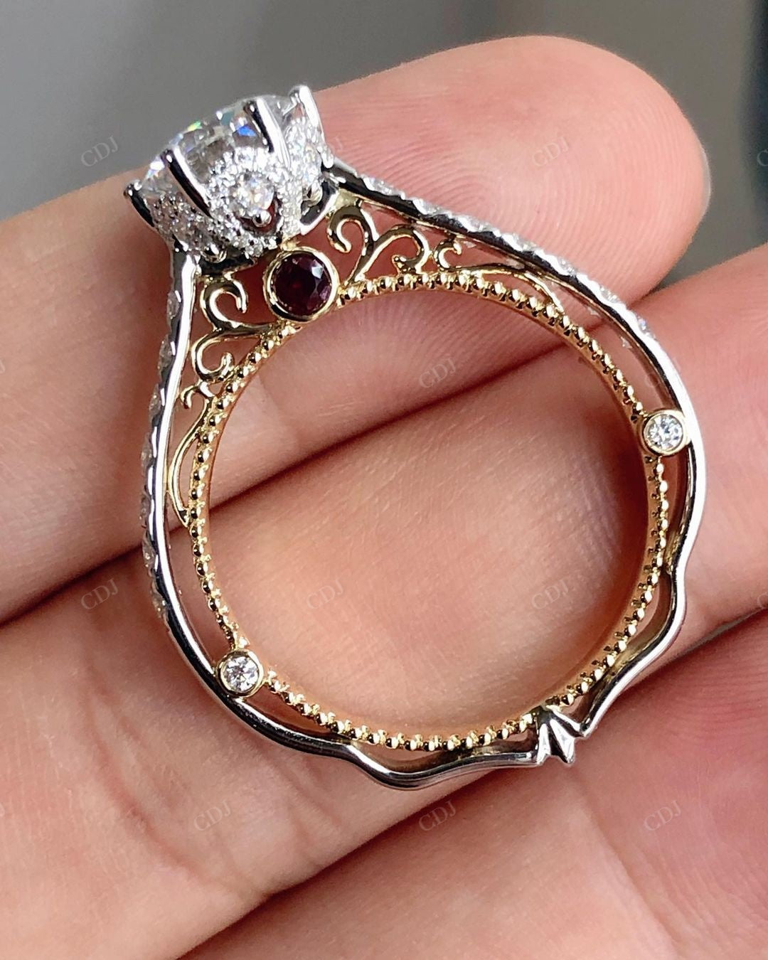Two Tone Antique Moissanite Anniversary Ring