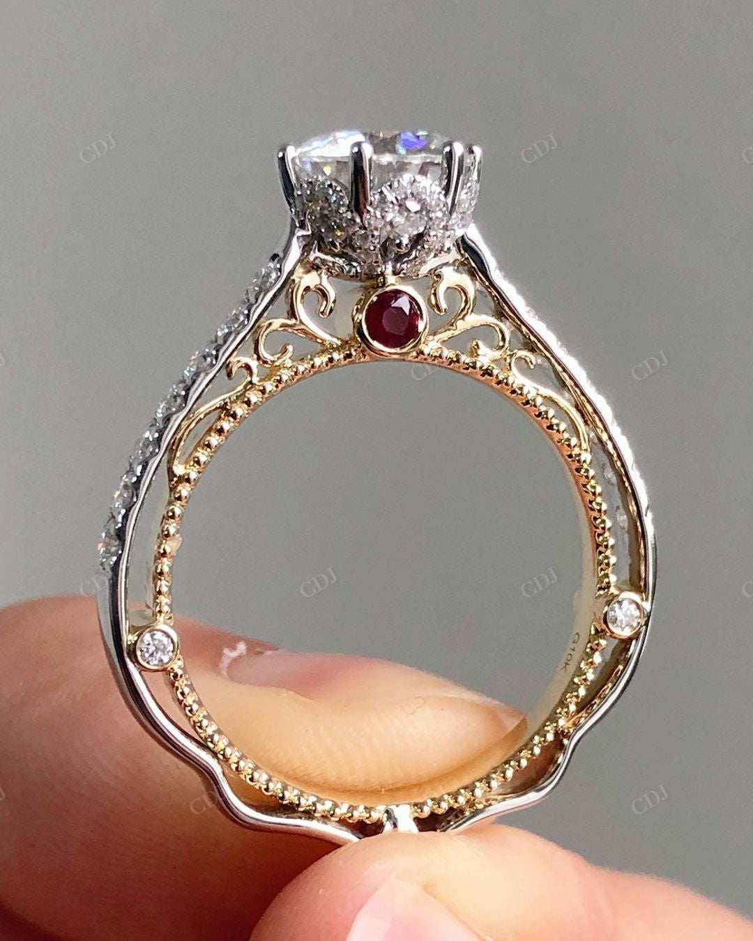 Two Tone Antique Moissanite Anniversary Ring