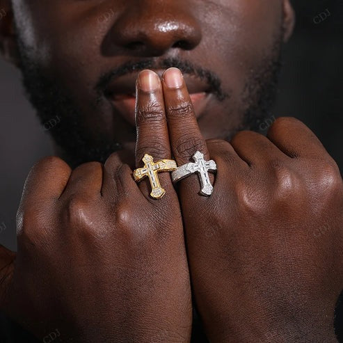 Antique Style Baguette Cross Band Ring For Men's hip hop jewelry CustomDiamJewel