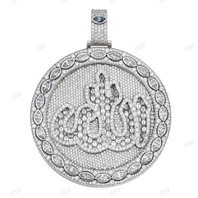 925 Sterling Silver Round Diamonds Allah Pendant For Men hip hop jewelry CustomDiamJewel