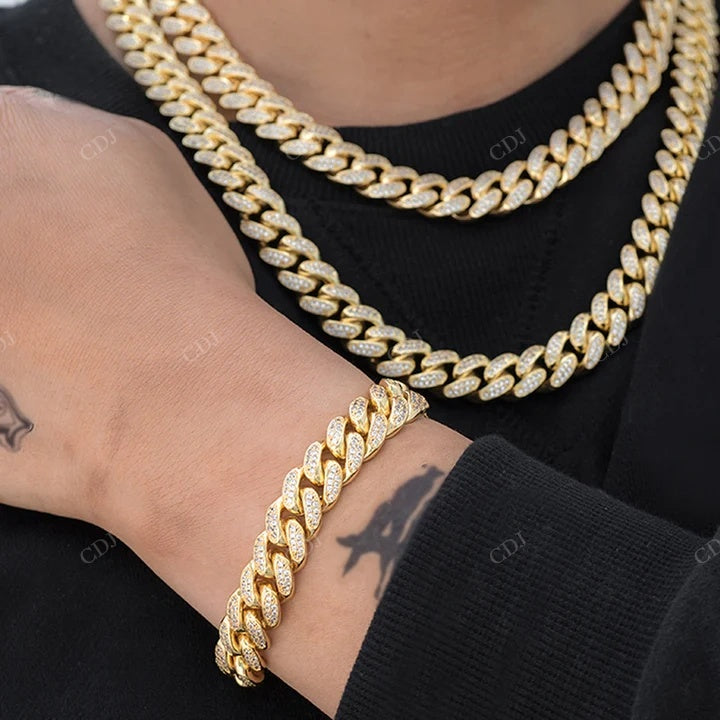 Full Ice Out Yellow Gold Plated Hip Hop Style Moissanite Cuban Link Bracelet hip hop jewelry CustomDiamJewel