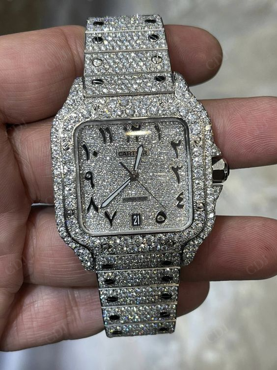 VVS D Moissanite Studded Roman Dial AP Chrono Silicone Strap Watch customdiamjewel