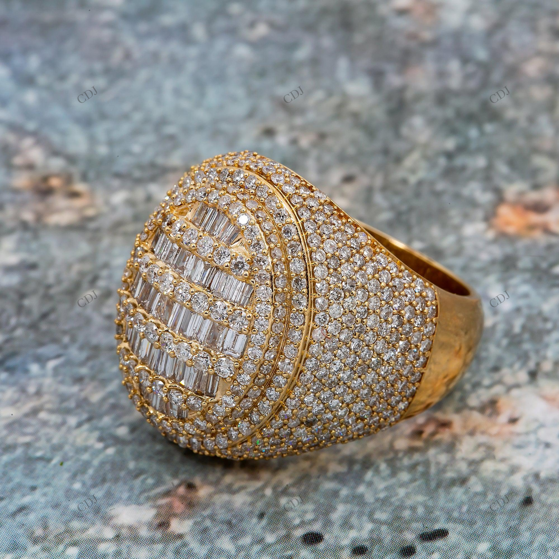 14K Gold Iced Out Baguette Moissanite Dome Ring hip hop jewelry customdiamjewel