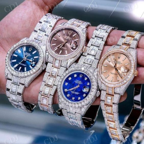 Fully Iced Out VVS D Moissanite Handmade Rolex Wrist Watch For Men customdiamjewel