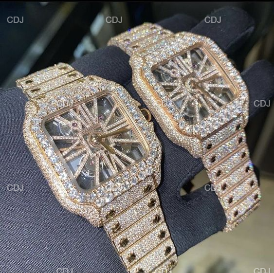 Customized Cartier Skeleton Moissanite Diamond Watch customdiamjewel